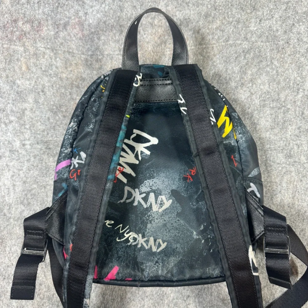 DKNY Mini Backpack Black Nylon Graffiti Print Streetwear Urban Logo Bag